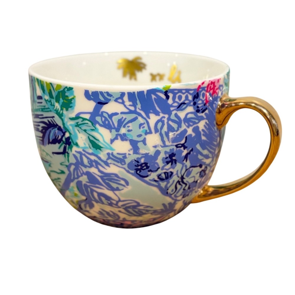 Lilly Pulitzer Bohemian Queen Cappuccino Mug Large 16.3oz Gold Handle Tropical